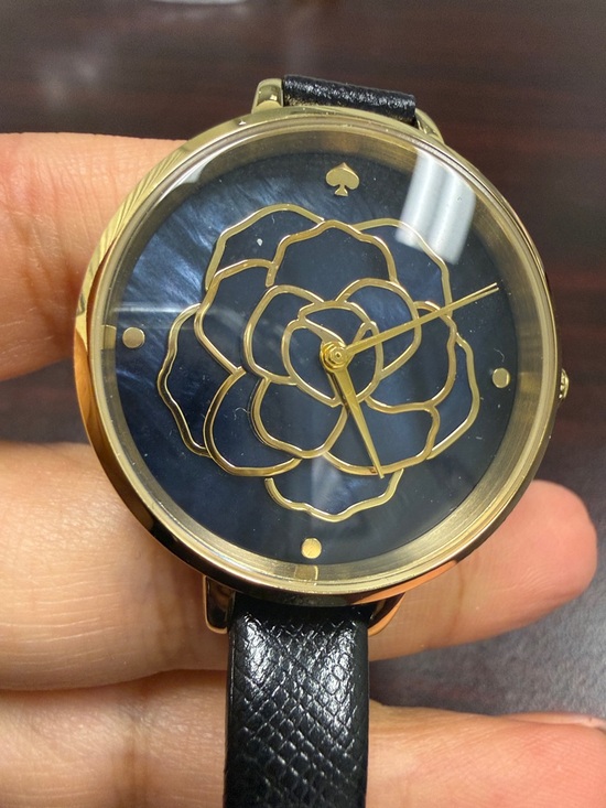 kate spade Navy and Gold Floral Dial Watch with Black Strap